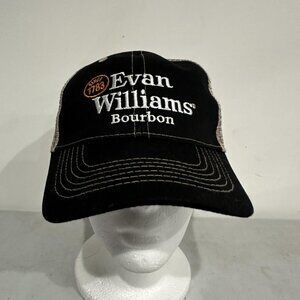 Evan Williams Bourbon Hat Cap Snap Back Black Tan Trucker Mesh Embroidered Mens